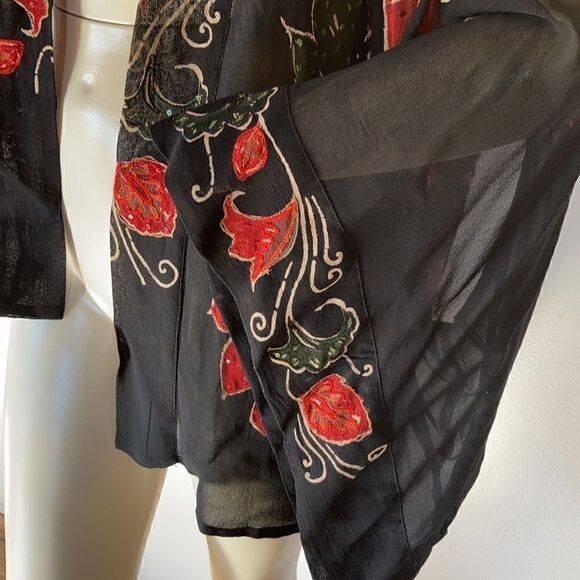 Chico’s kimono sleeve embroidered sequin jacket burnout black floral S M - Picture 9 of 16